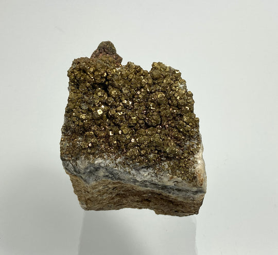 Pyrite with tarnish on calcite, Hüttenberg, Carinthia, Austria