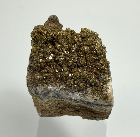 Pyrite with tarnish on calcite, Hüttenberg, Carinthia, Austria