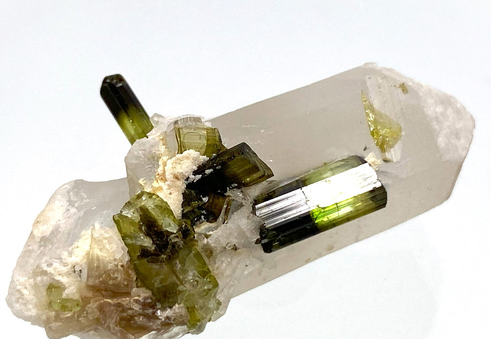 Elbaite (Tourmaline) on Clear Quartz, Albite, Stak Nala, Haramosh Mtns., Pakistan