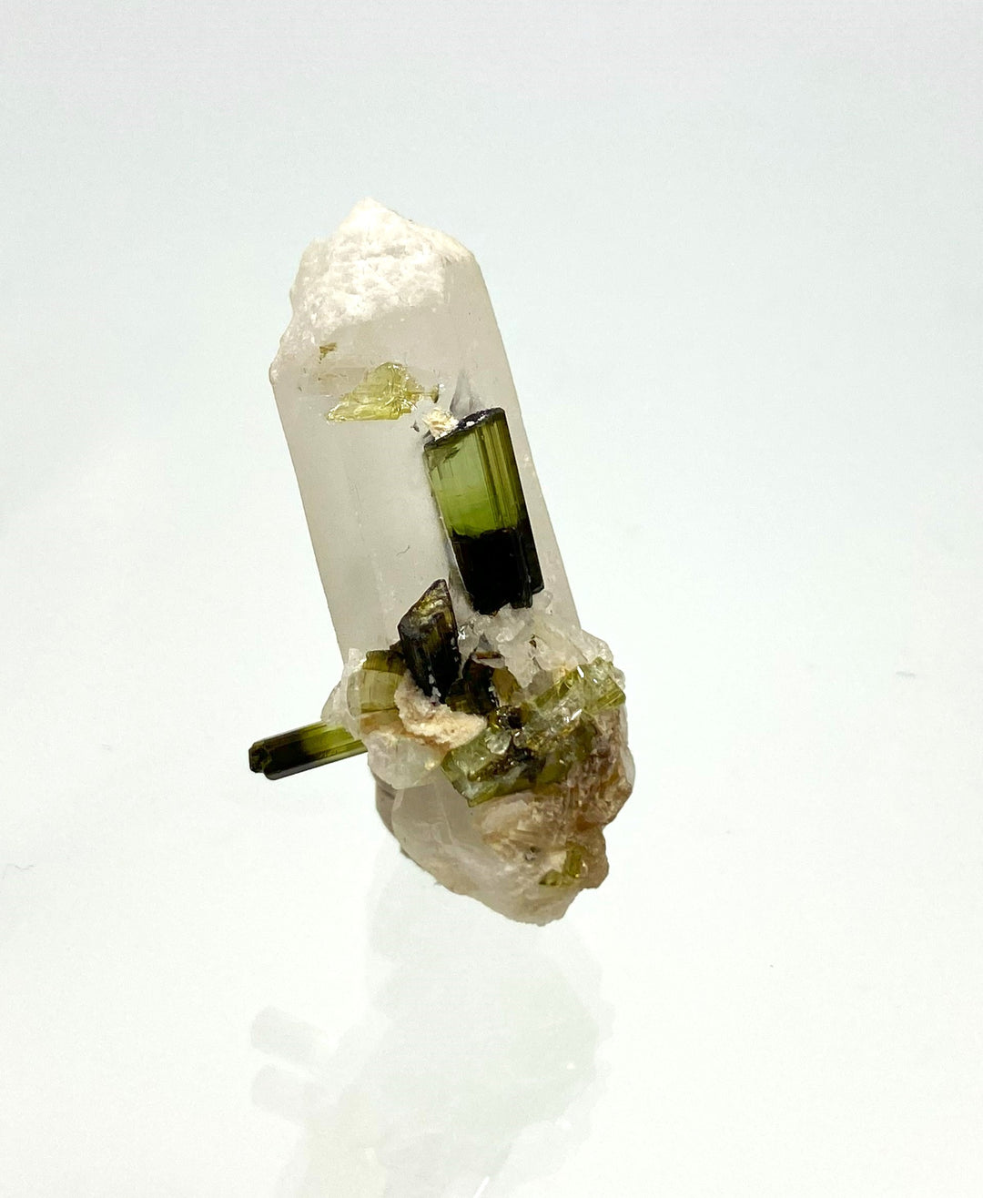 Elbaite (Tourmaline) on Clear Quartz, Albite, Stak Nala, Haramosh Mtns., Pakistan