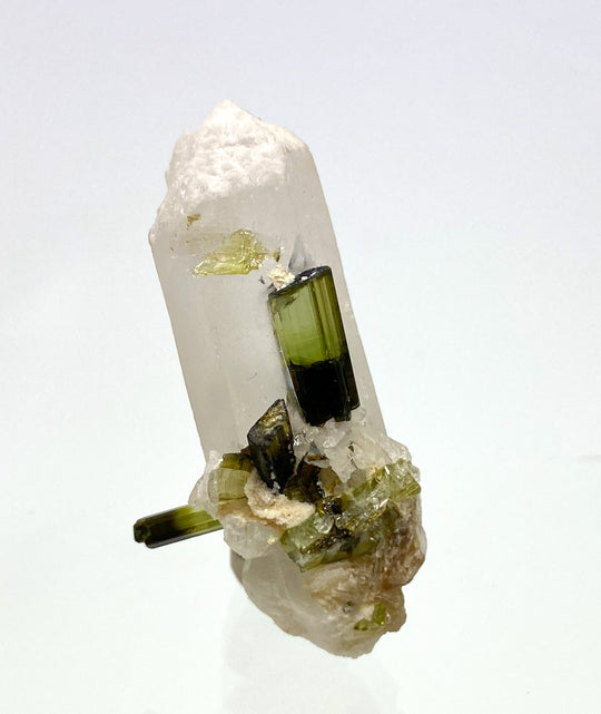 Elbaite (Tourmaline) on Clear Quartz, Albite, Stak Nala, Haramosh Mtns., Pakistan