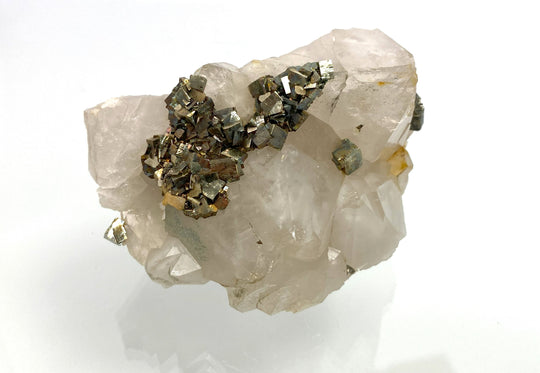 Pyrite on rock crystal, Erpel mine, Westerland, Germany