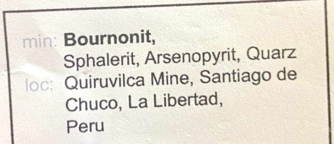 Bournonit, Sphalerit, Arsenopyrit, Quarz, Quiruvilca Mine, Santiago de Chuco, La Libertad, Peru