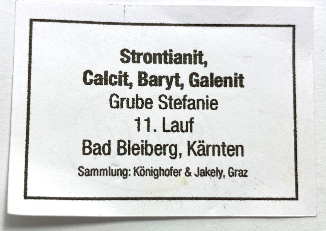 Strontianit, Calcit, Baryt, Galenit, Bleiberg, Kärnten, Österreich