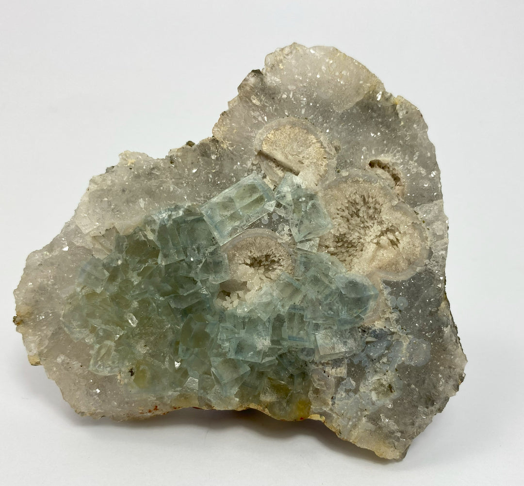 Fluorit, Pyrit, Bergkristall, Halsbrücke bei Freiberg, Erzgebirge, Sachsen, Deutschland
