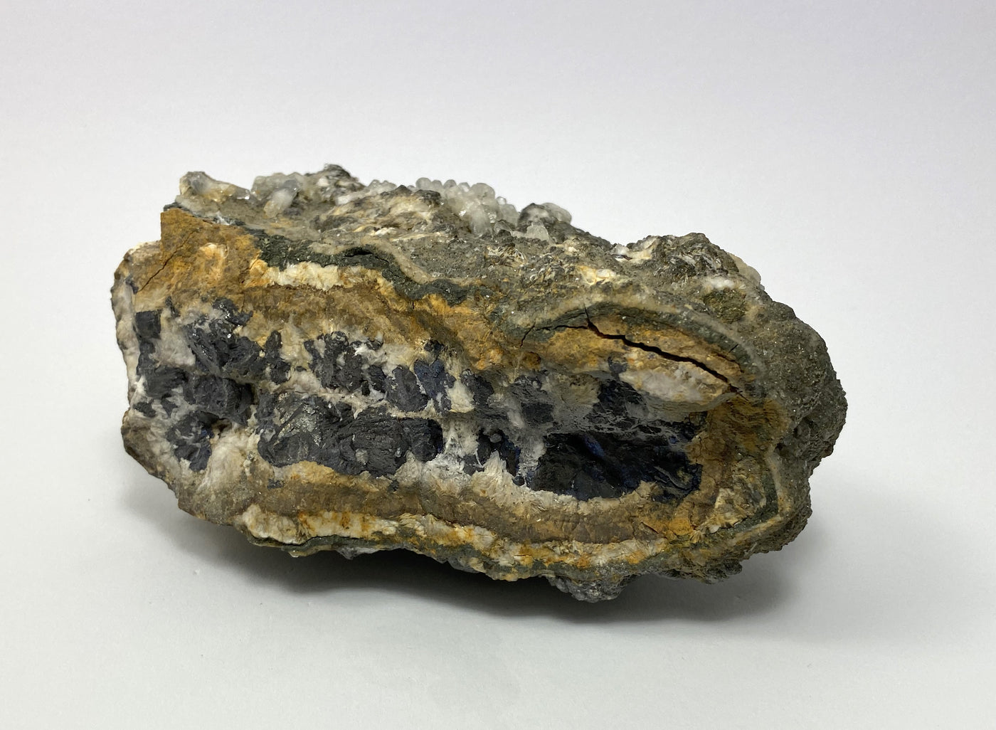 Fluorite, barite, calcite, shell screen, marcasite, Bleiberg, Carinthia, Austria