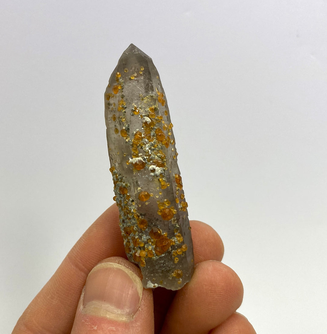 Spessartine on smoky quartz, Tongbei, Fujian, China