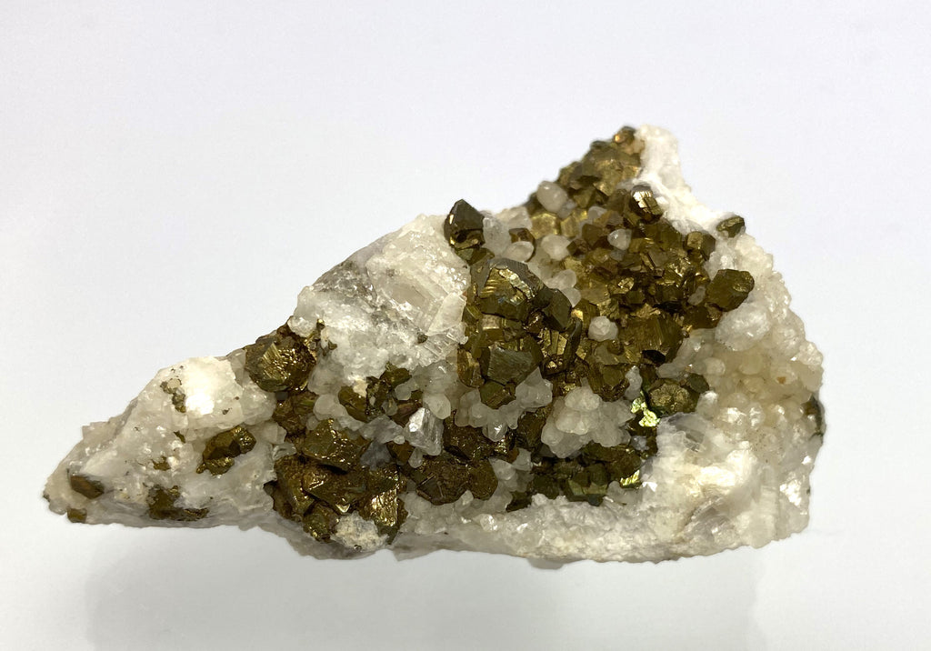 Pyrite on calcite, Hüttenberg, Ktn., Austria